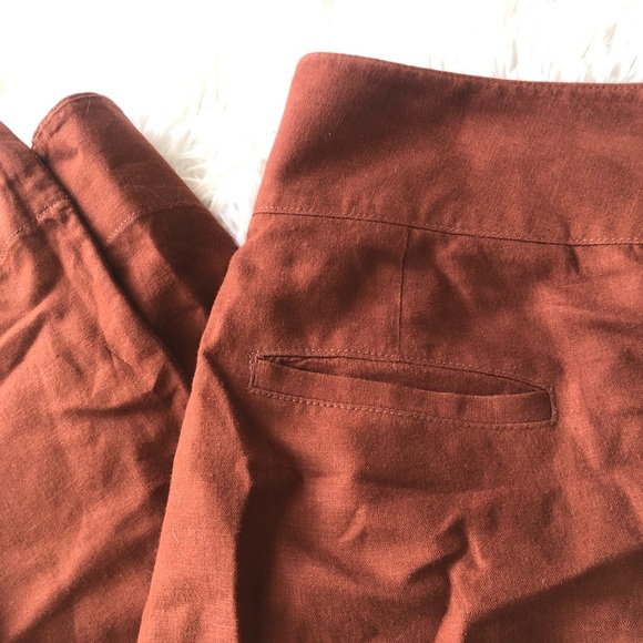 Anthropologie Rust Button Linen Wide Leg Crop Pants - 4 - Picture 9 of 13